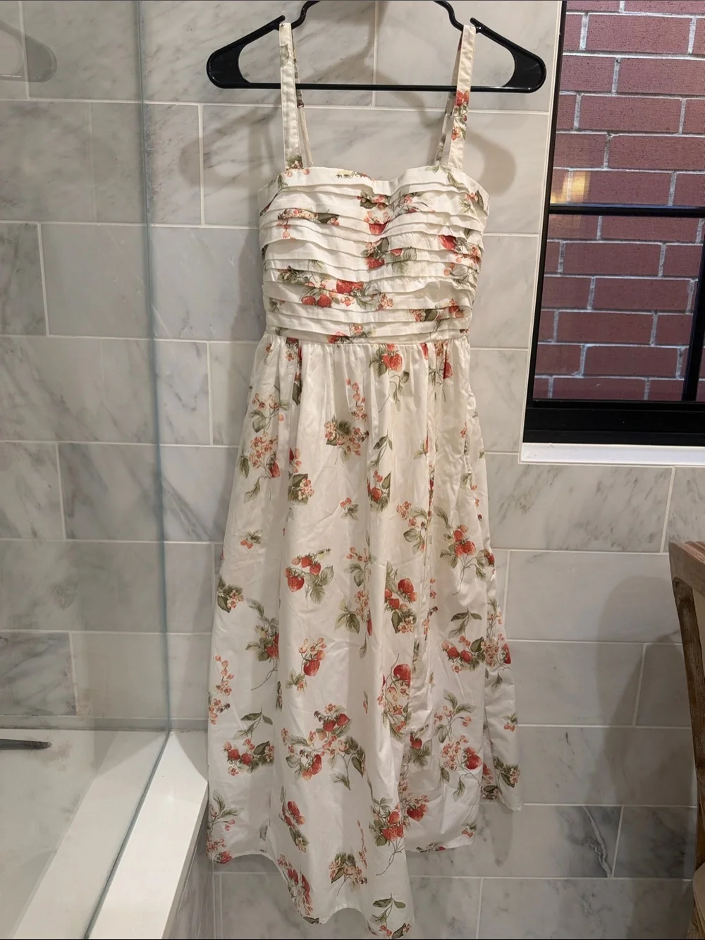 Abercrombie & Fitch Cream Maxi Dress with Pink-Red Floral Print